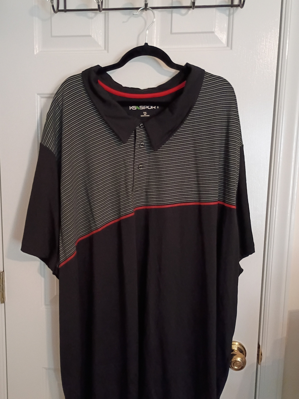 Men’s KS Sport Black and Gray Polo with Red Accents Size 7 XL BIG